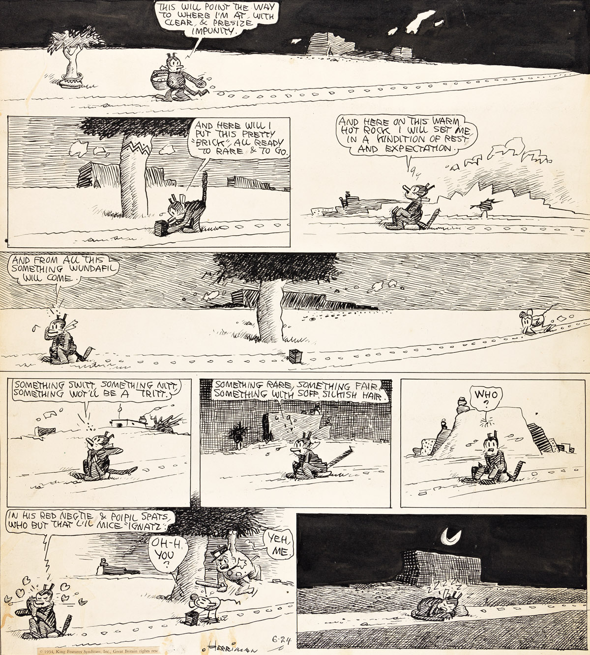GEORGE HERRIMAN (1880-1944) This Will Point the Way to Where Im At . . . Krazy Kat Sunday Comic Strip